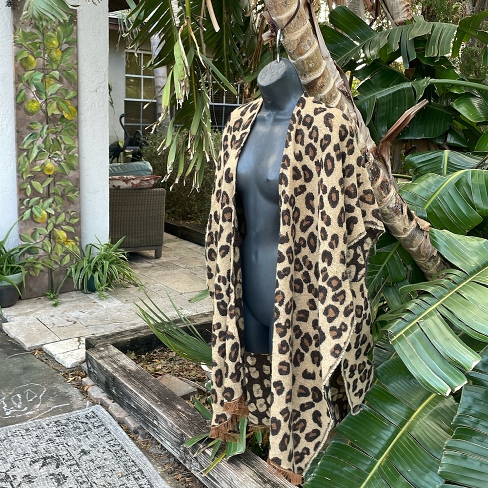 Butte knits leopard wrap, or kimono or scarf or shawl